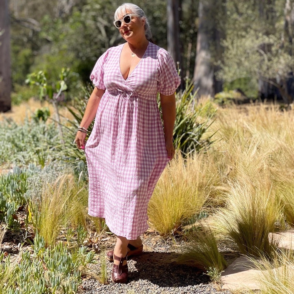 Christy Dawn Sz M Gingham Lilac Lavender Dress